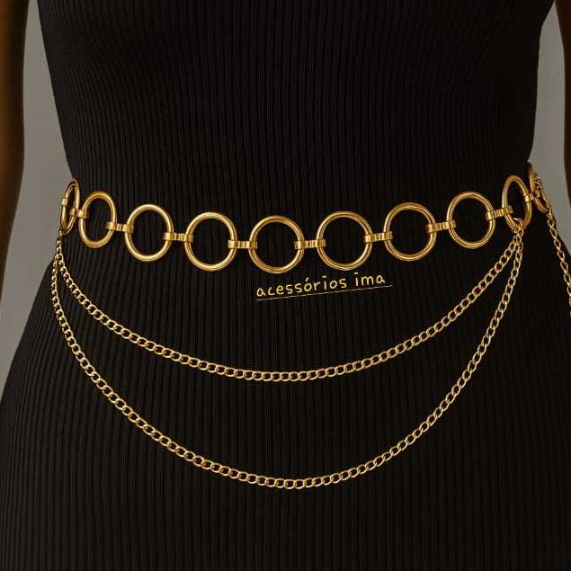 Cinto Corrente Feminino Argola com 2 Corrente Fino