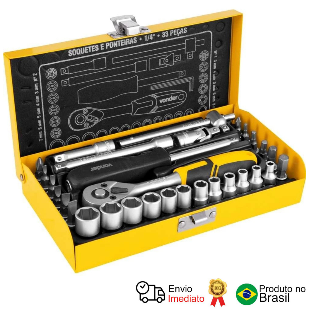 Jogo De Soquete 1/4 33 Peças Sextavado 4a13 Vonde