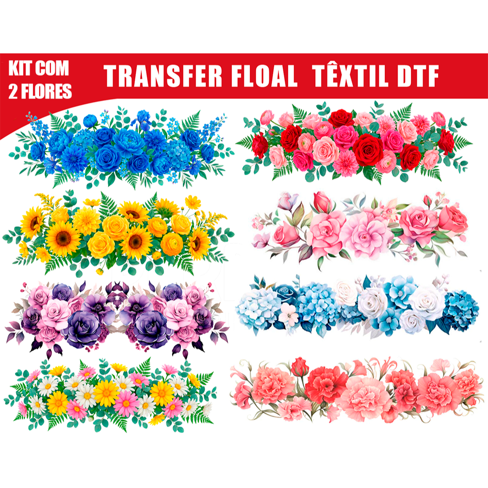 Aplique DTF Floral Transfer para Tecido 2 Estampa 