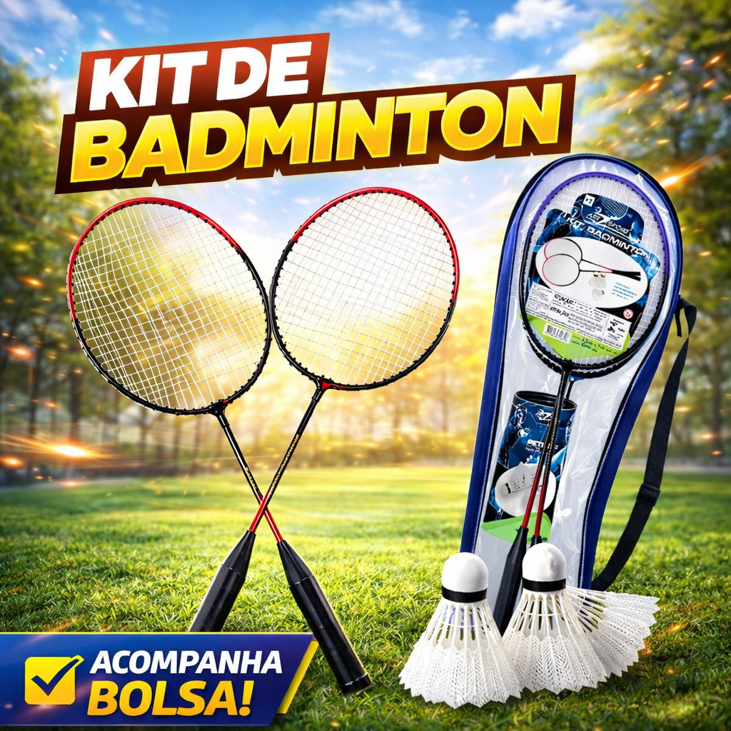 Kit Badminton Esporte 2 Raquetes 3 Petecas Bolsa d
