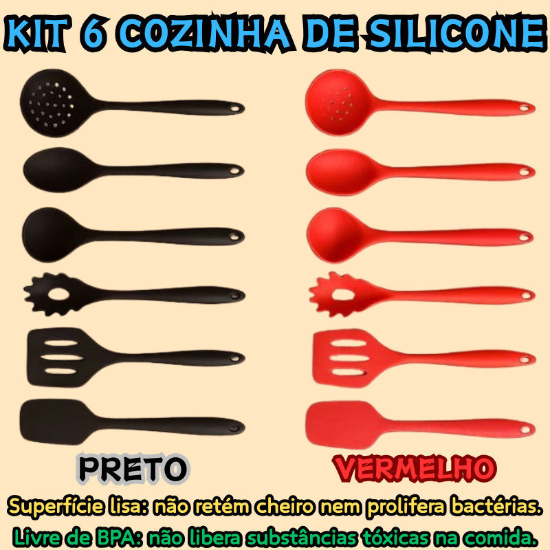 Kit 6 Peças De Silicone Espátula Para Cozinha Co