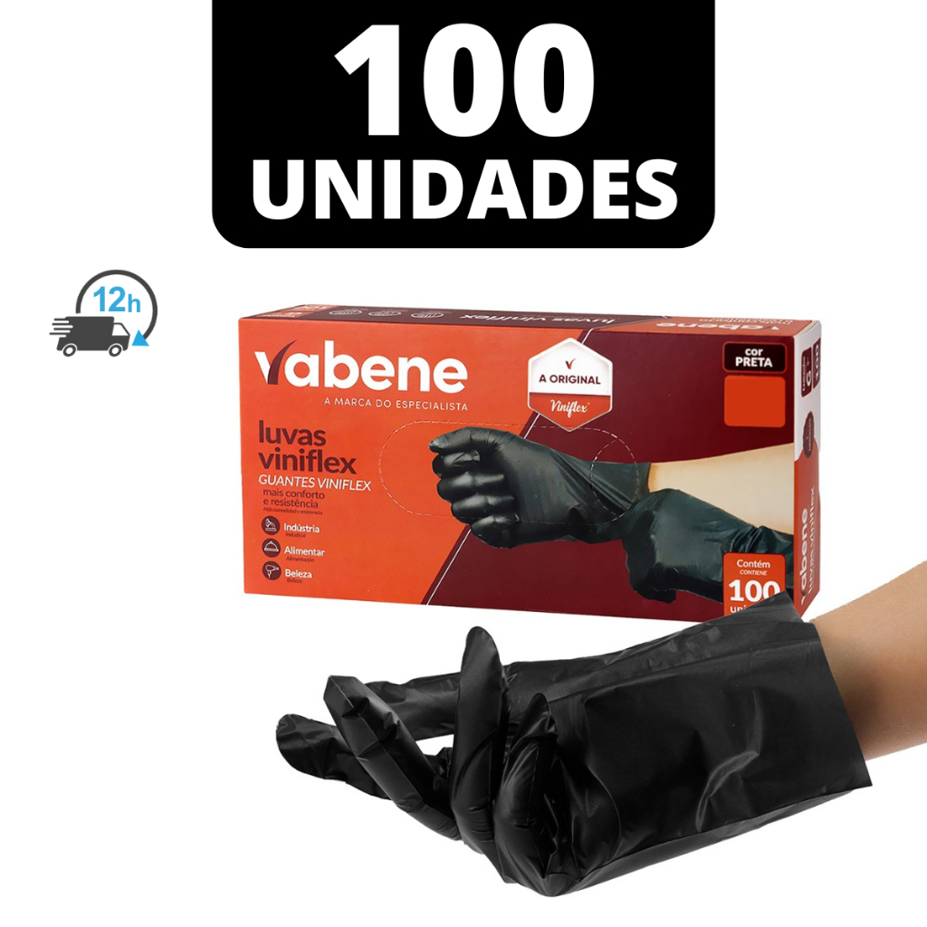 Luva Viniflex Descartável Preta Procedimento Sem 