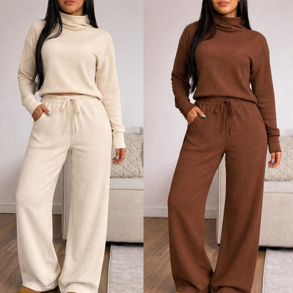 Conjunto Feminino Calça Pantalona e Blusa de Gola