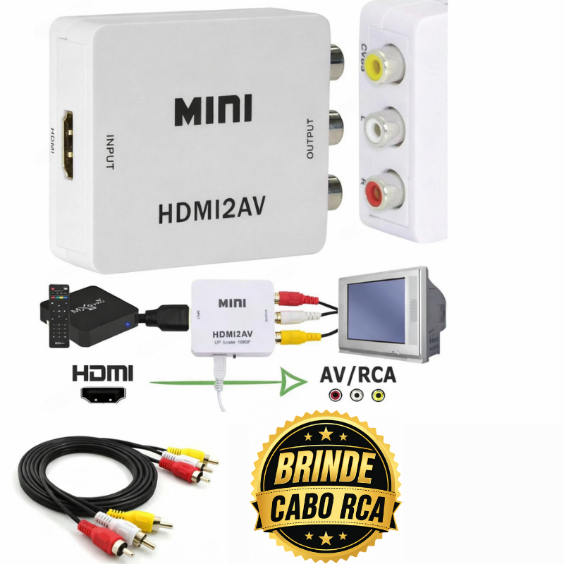 kit Adaptador mini Conversor 1080p Hdmi P/ Vídeo 