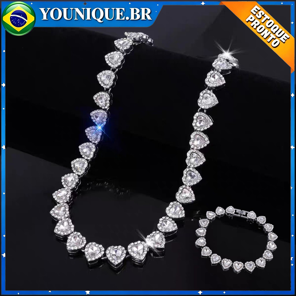Conjunto requintado de colar e pulseira em aço ti