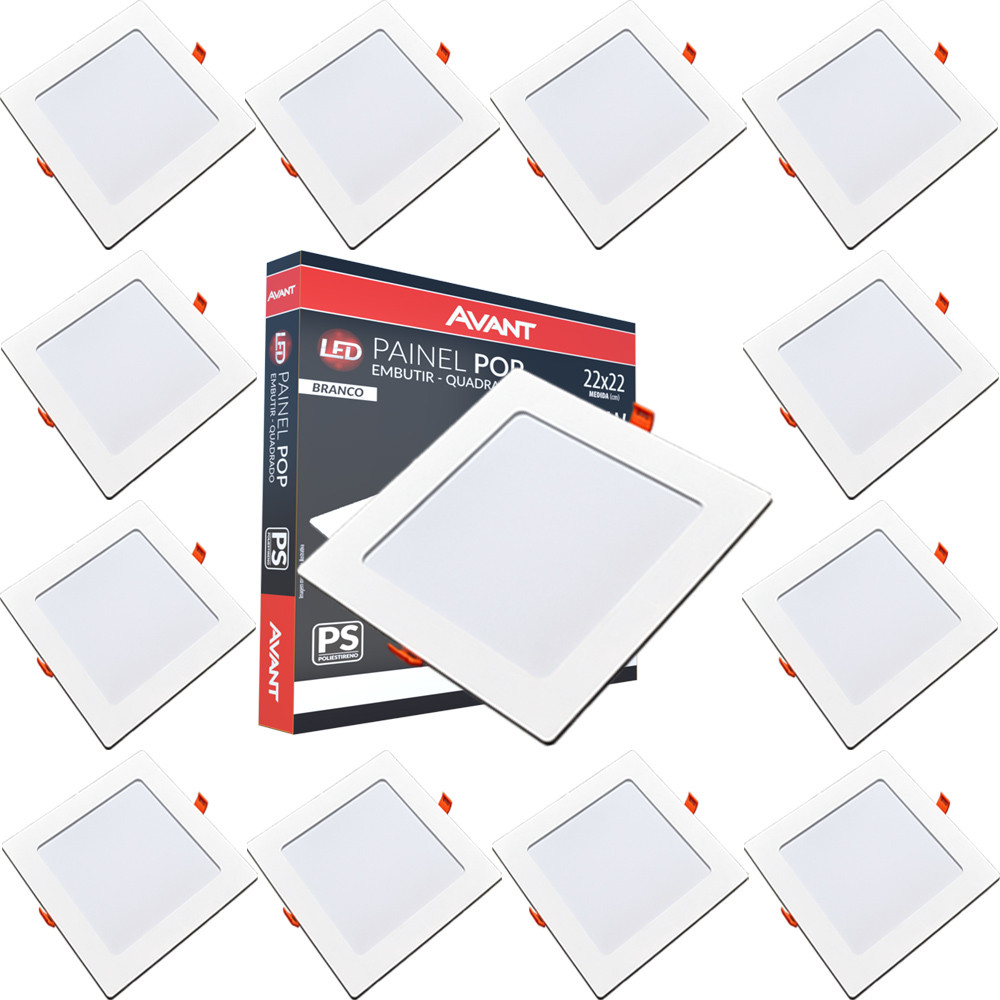 13 Painéis de Teto 18w Embutir Quadrado Branco Fr