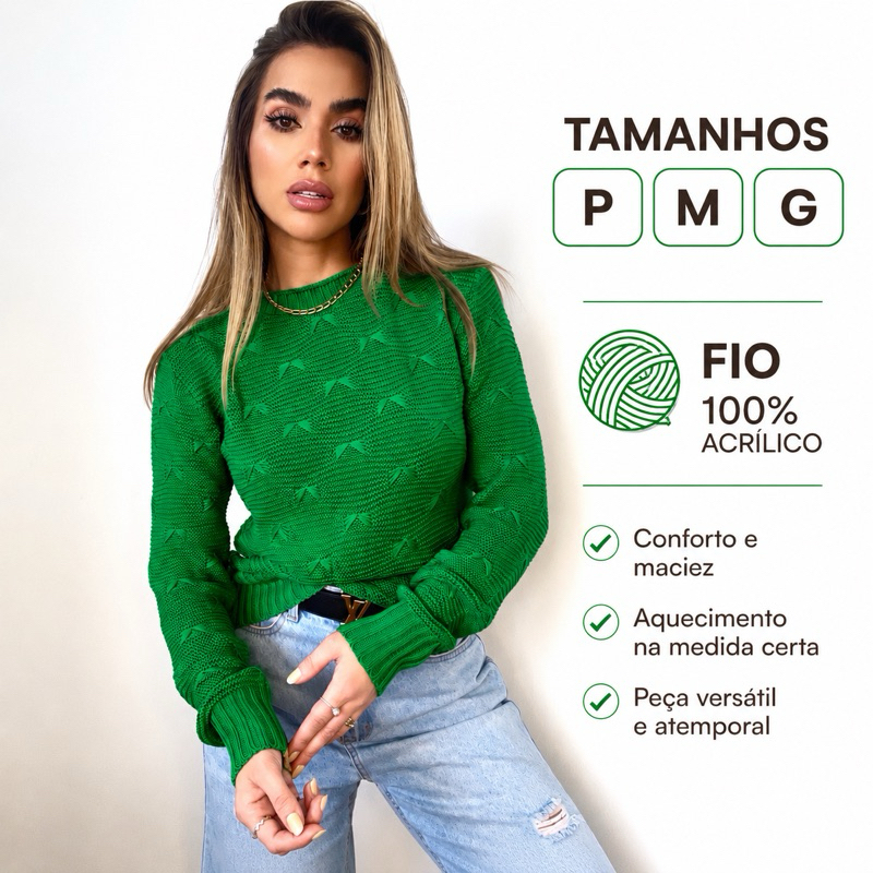 Blusa Feminino em Tricot Manga Longa Casual Trico