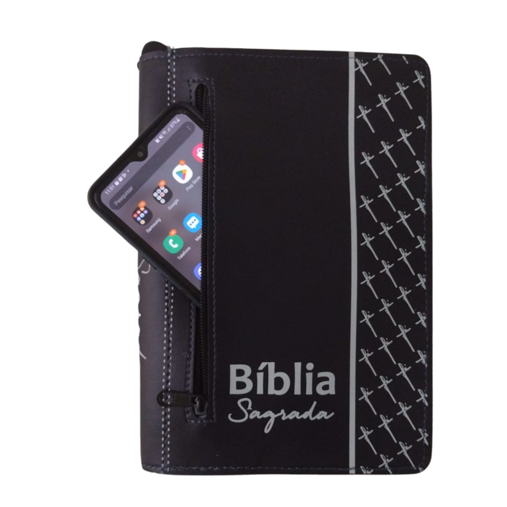 Capa para Bíblia com Zíper e Bolso Externo Preta