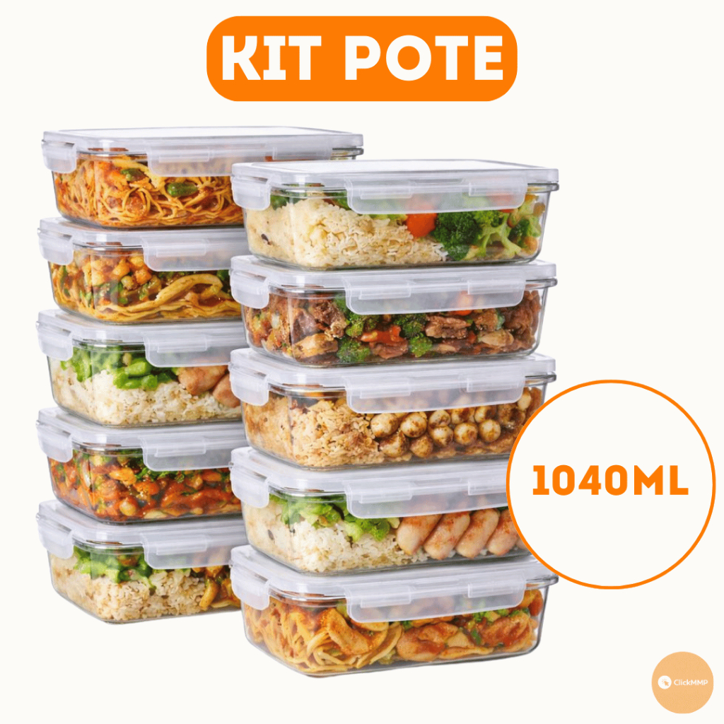 Kit Potes Herméticos De Vidro 1040ml Premium Para