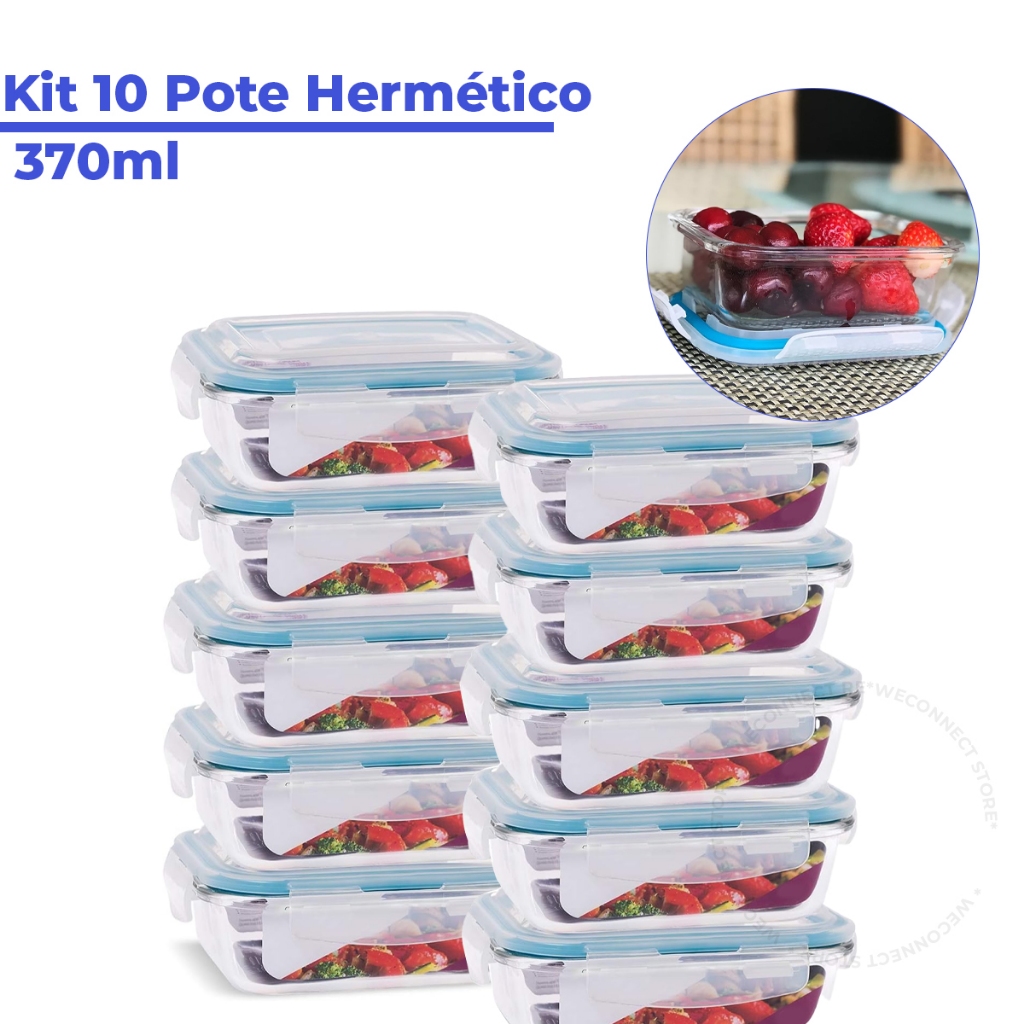 Kit Pote de Vidro Hermético Retangular 370 ml 5 /