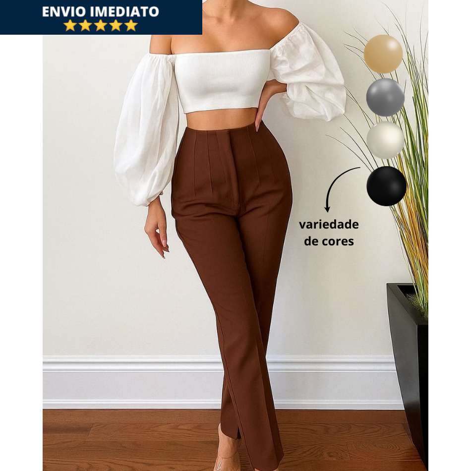 Calça Alfaiataria Feminina Cintura Alta Lançamen