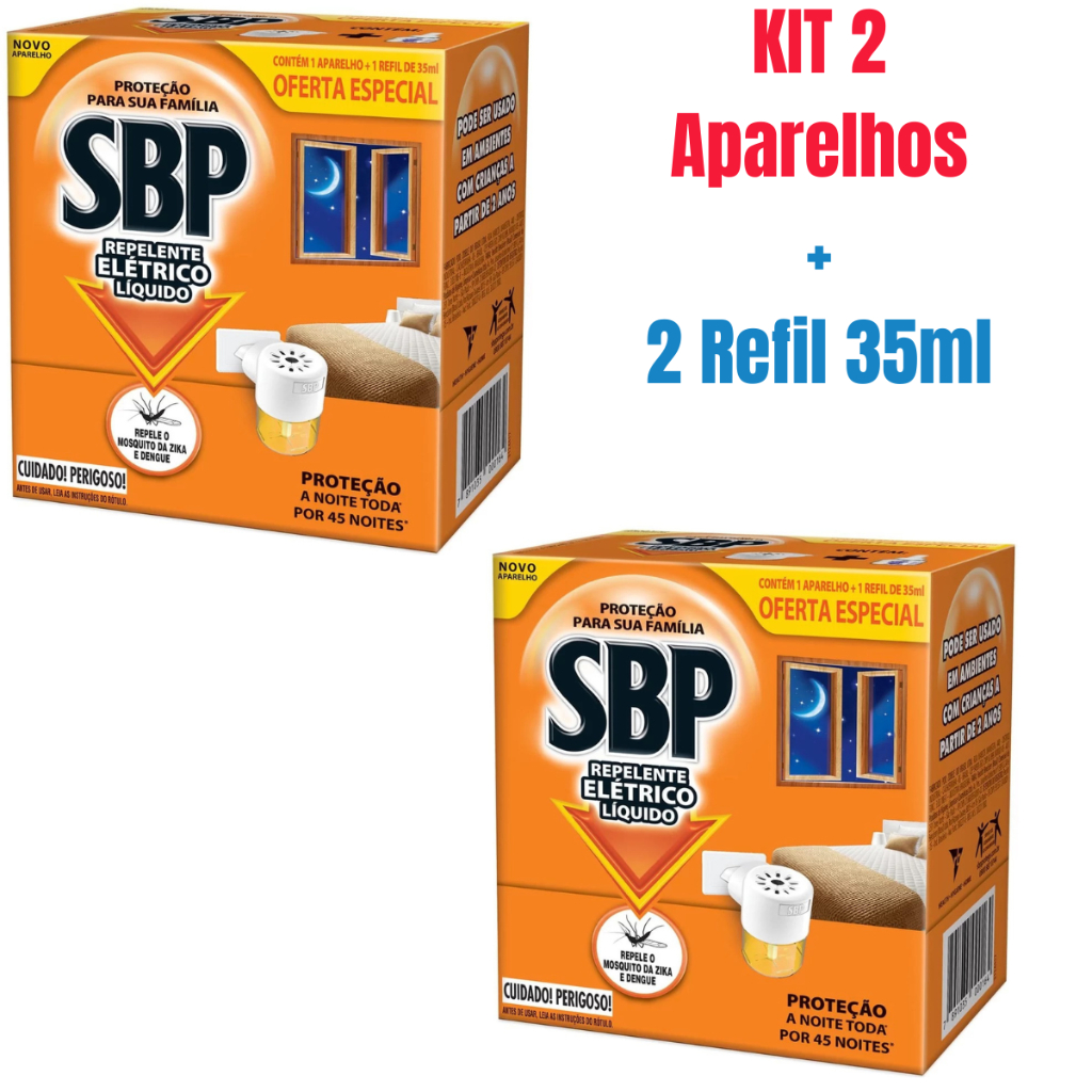 Kit 2 Aparelho Repelente SBP Elétrico + 2 Refil d