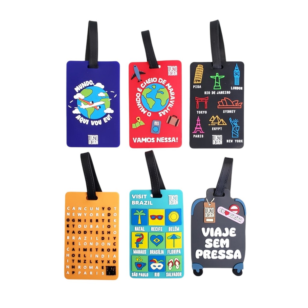 Kit 6 Tag Identificador Mala Viagem Etiqueta Bagag