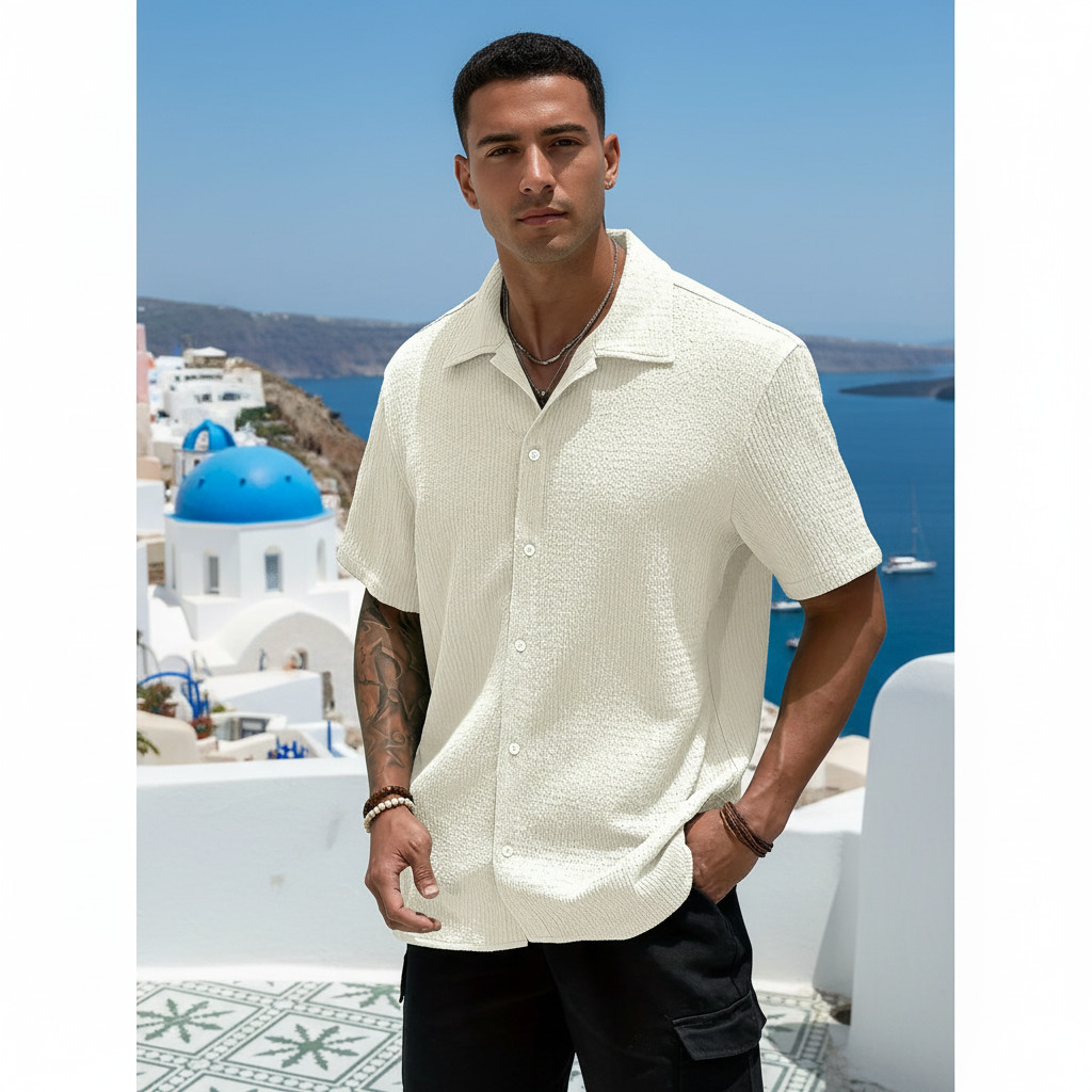 Camisa Casual Masculina Texturizada Com Botões Ol