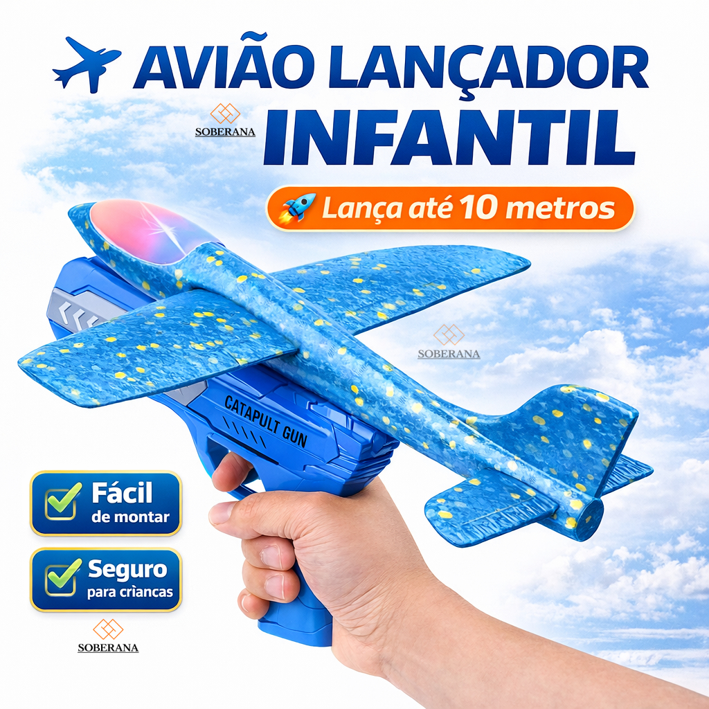 Avião Lançador Grande com Luz Infantil Voa Longe