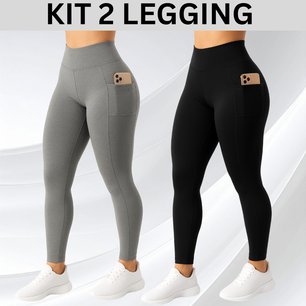 2 Calças Legging com Bolso Lateral Suplex Cós Al