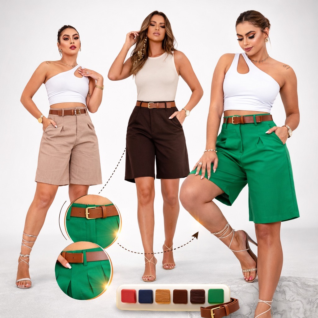 bermuda alfaiataria feminino  com cinto Shots Soci