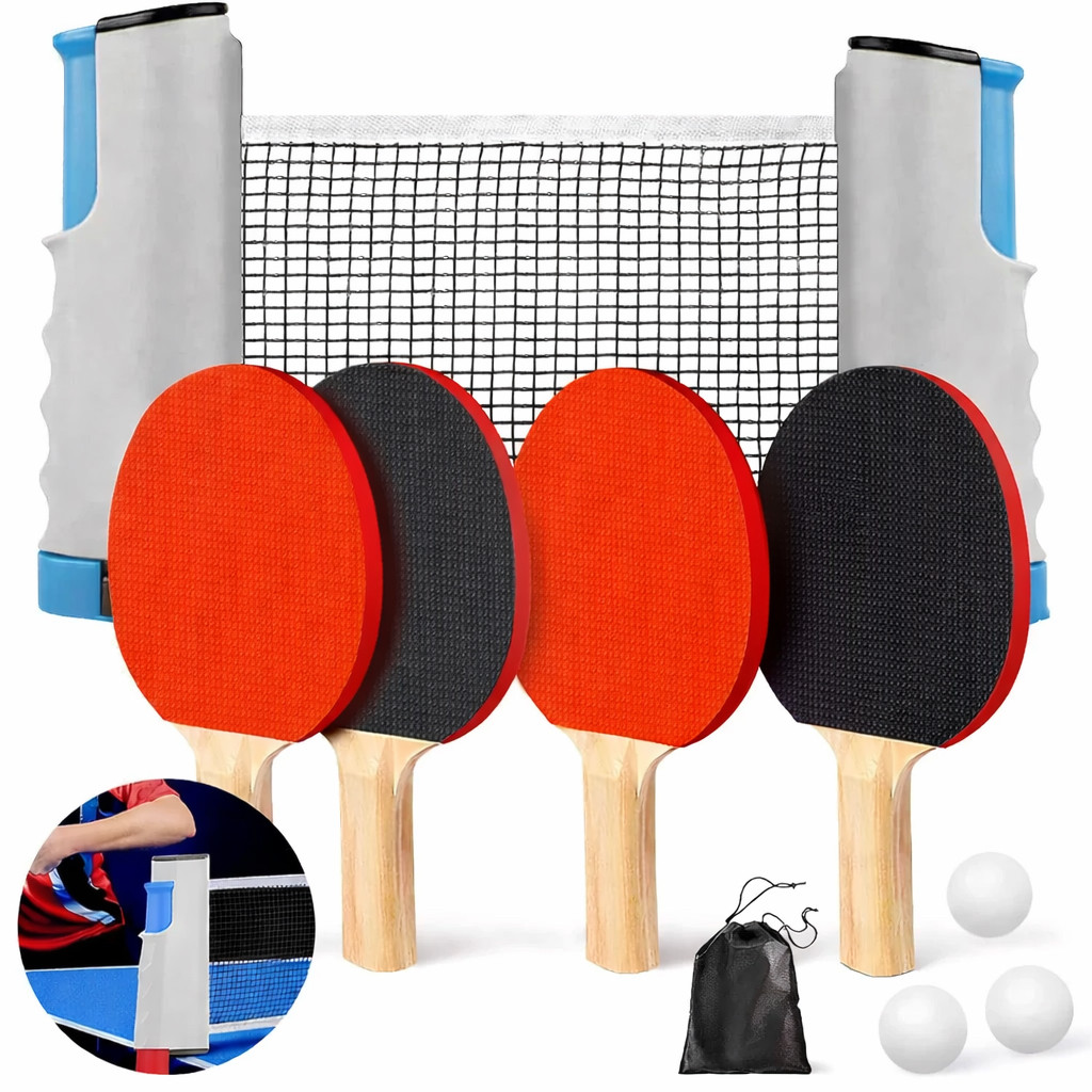 Kit Para Ping Pong Com 4 Raquetes 8 bolinhas e 1 R
