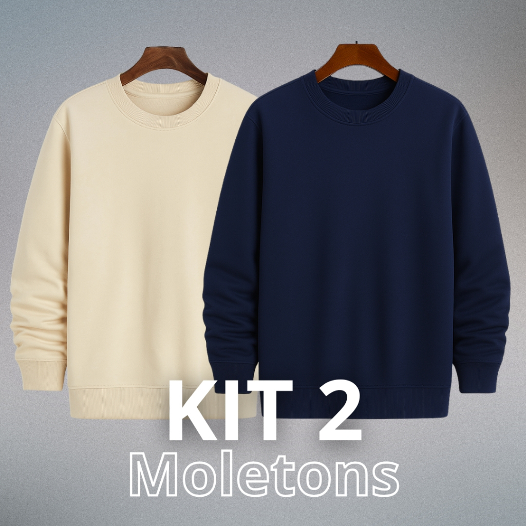 Kit 2 Moletom Careca Gola Redonda Liso Com Ribana 