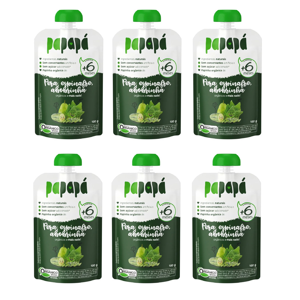 Kit 6x Papinha Orgânica Pera, Espinafre E Abobrin