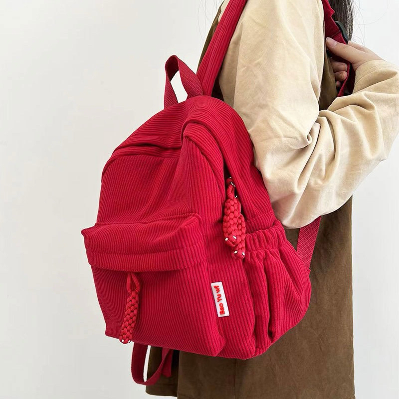 Mochila Veludo Pequena Feminina Estilosa Cor Sóli