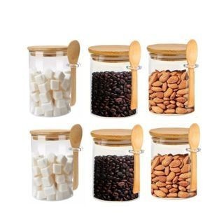 Kit 6 Potes De Vidro Redondo Tampa Bambu Hermétic