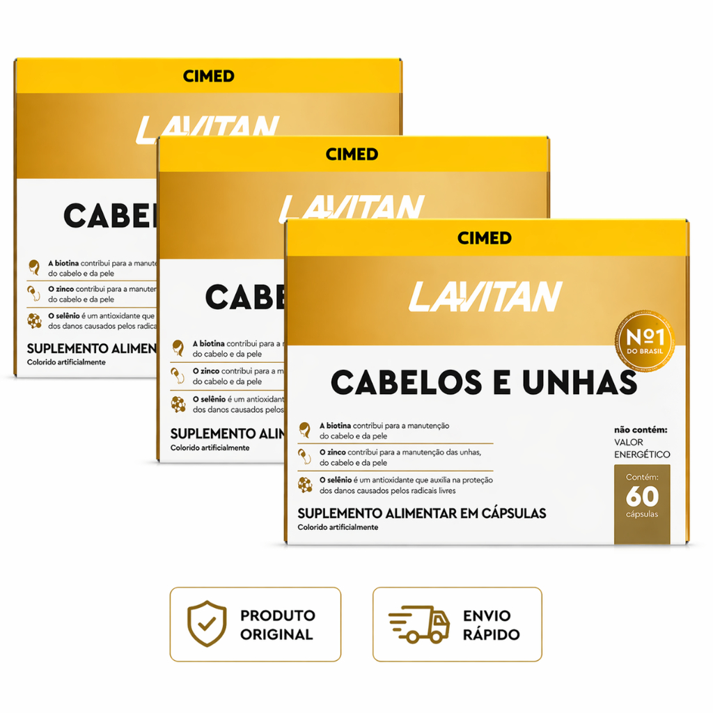 Kit 3x Lavitan Cabelos e Unhas 60 Cápsulas Biotin