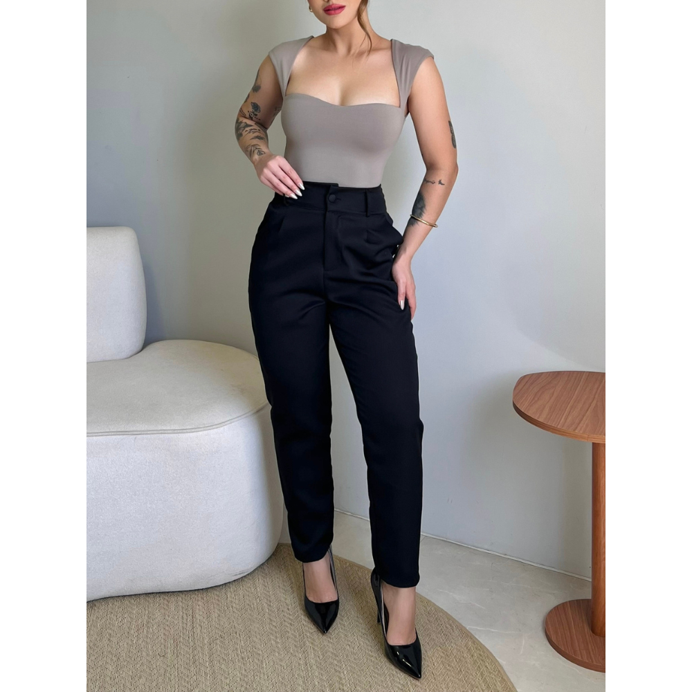 Calça Alfaiataria Feminina Cintura Alta Com Bolso