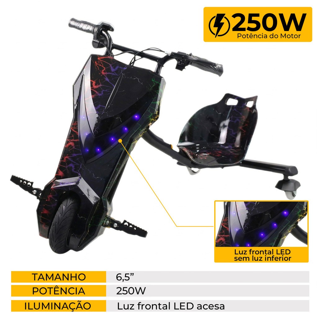 Triciclo Elétrico Drift Infantil 6 Polegadas LED