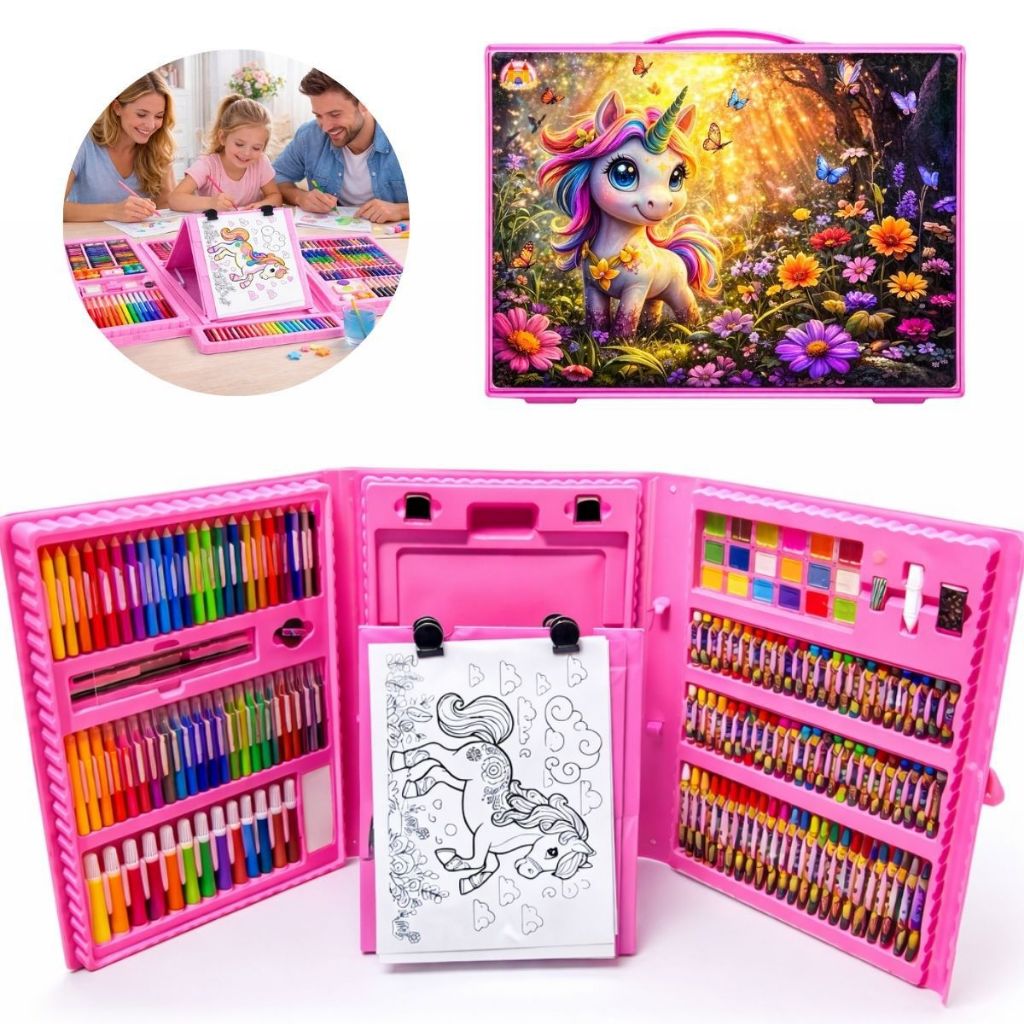 Estojo 208 Peças Escolar Maleta Para Desenho Colo