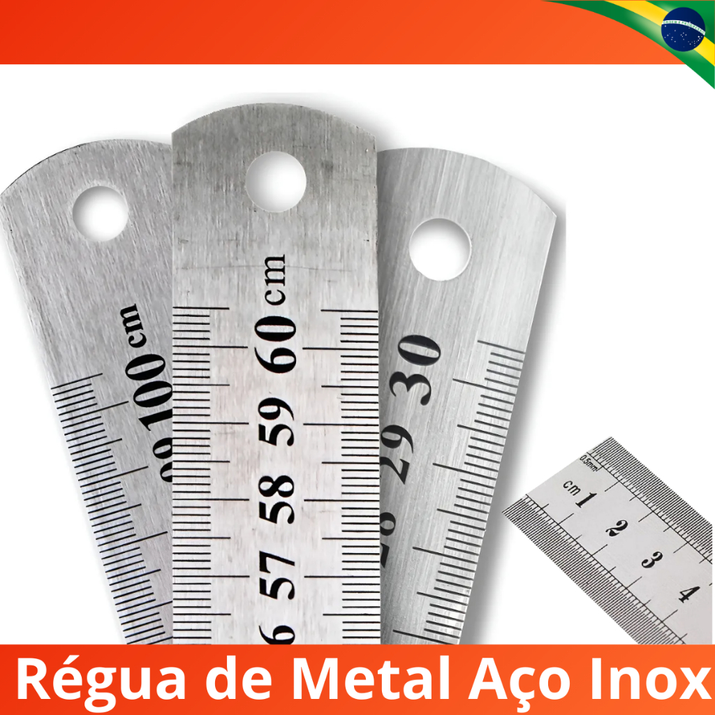 Régua Aço Inox 100cm 60cm 30cm Régua Modelista 