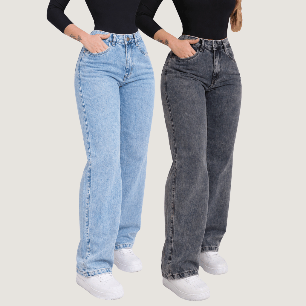 Kit Calça  Wide leg Jeans Grafite Feminina  Panta