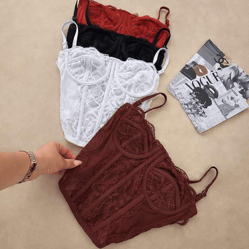 Cropped Corset Feminino com Renda Corselet Alça R