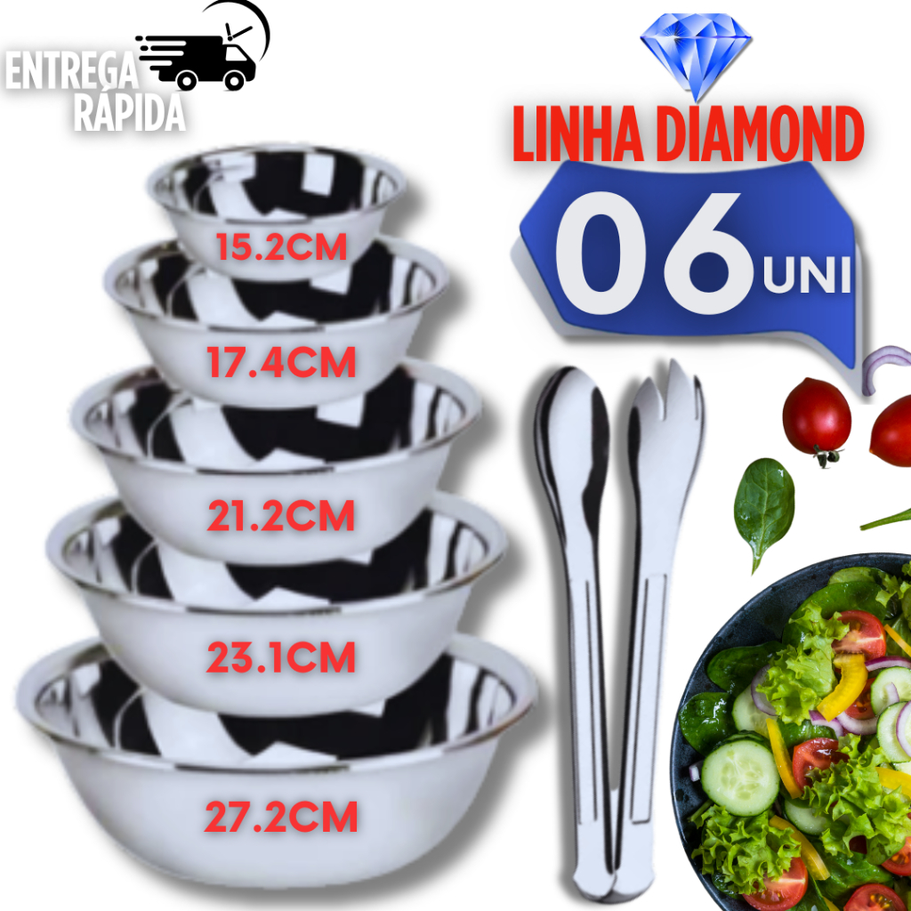 KIT 6 PEÇAS TIGELAS INOX BOWL EMPILHAVEL + PEGADO