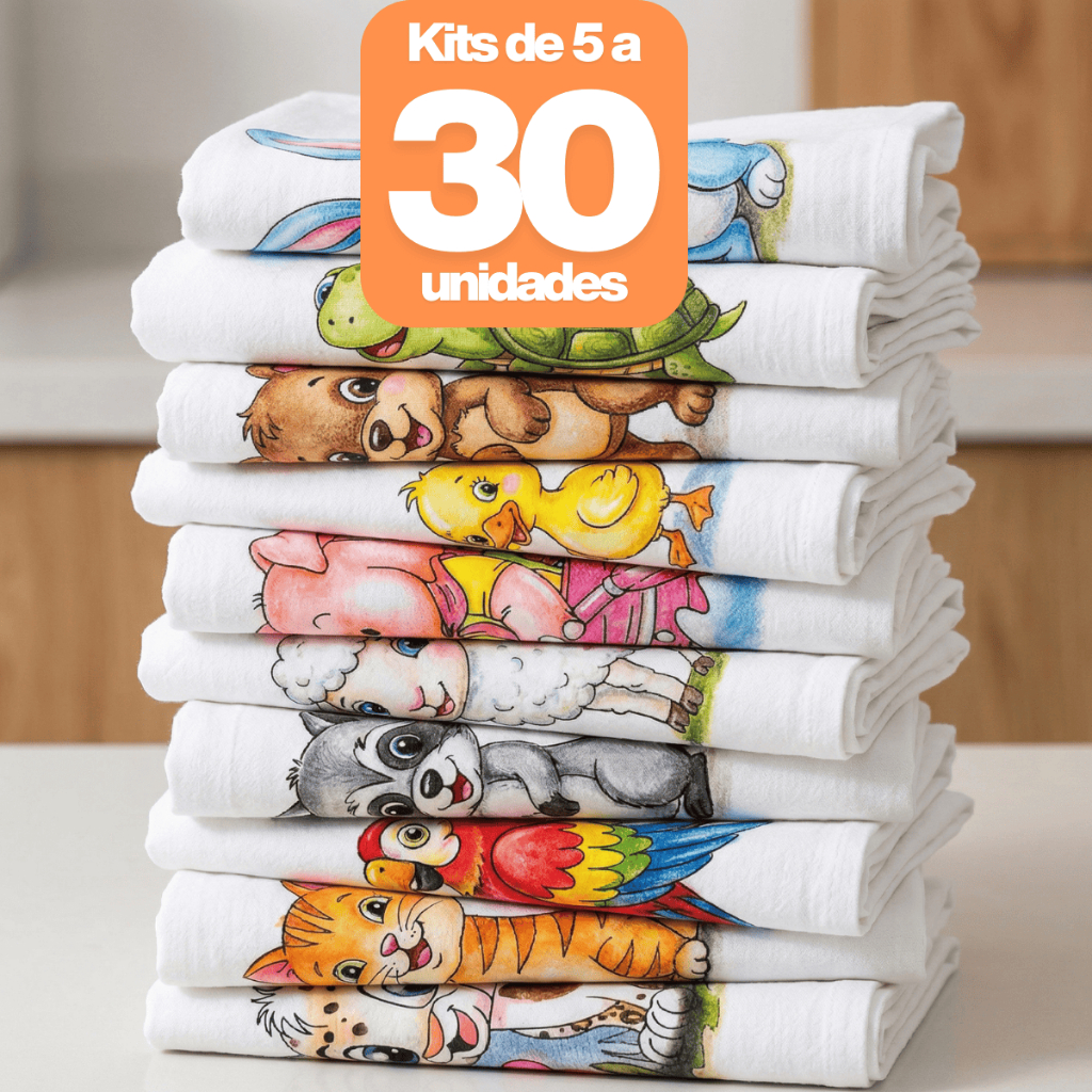 Kit Panos de Prato Estampados 100% Algodão 65x40c