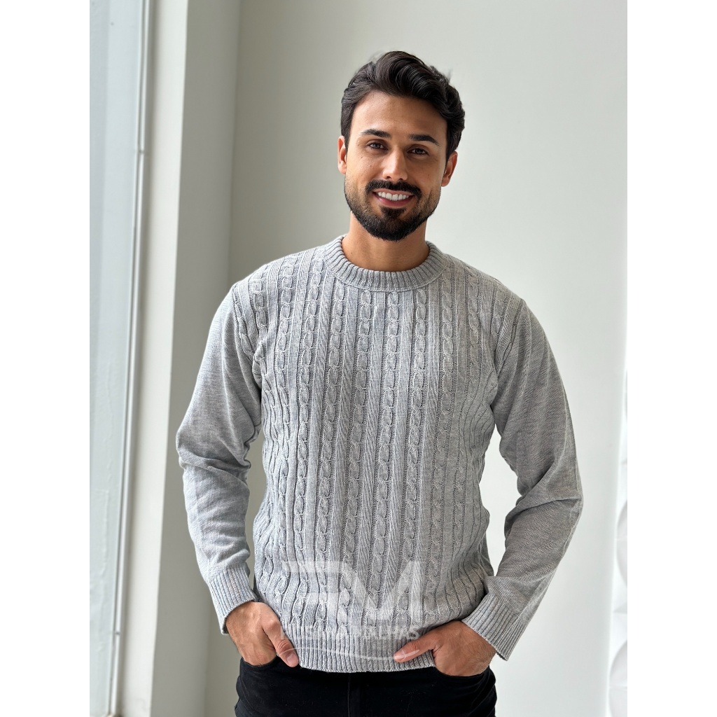 Blusa Sueter Masculino de Frio Com Tranças Estilo