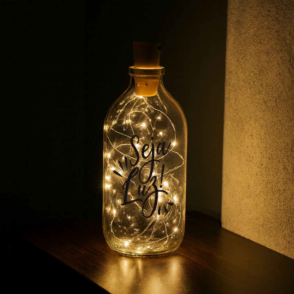 Abajur Garrafa Decorativa Vidro Luz LED Frase Pres