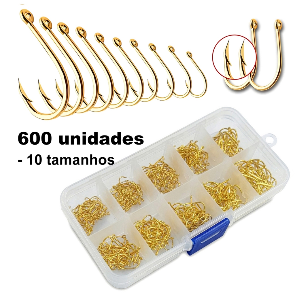 Kit 600 Anzóis Tipo Chinu Aço Inox 10 Tamanhos A