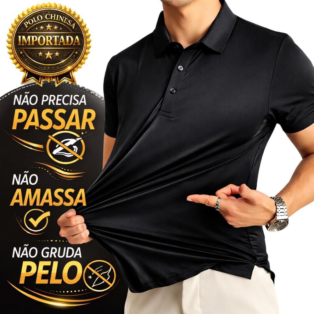 Camisa Polo Masculina em Tecido Elástico, Malha f