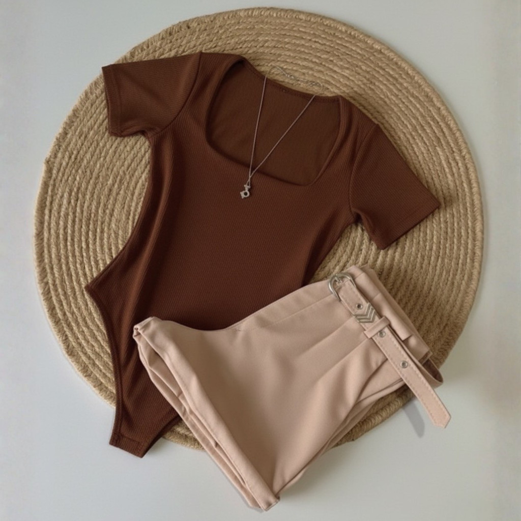 Kit Conjunto 1 Body Gola QUADRADA Neutras  + Short