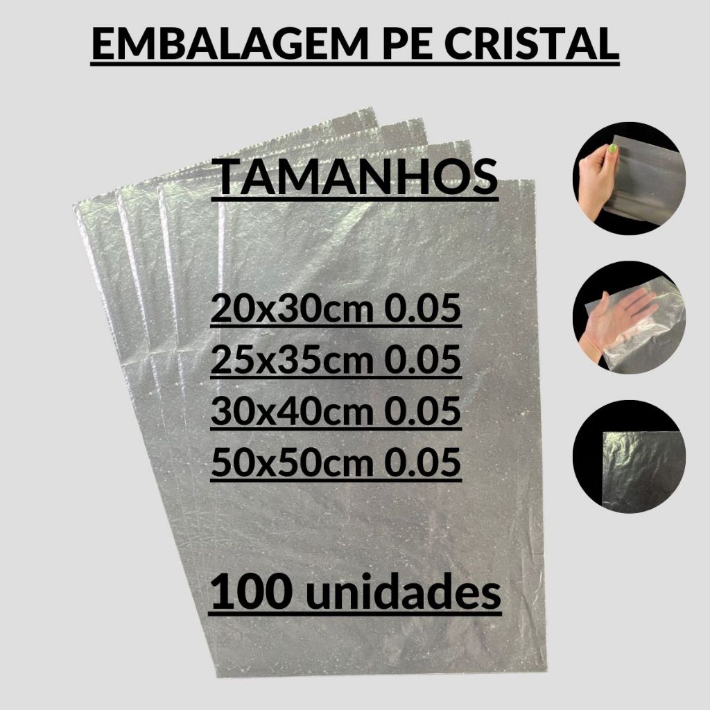 100un Saco Transparente Sem Aba Plástico Cristal 