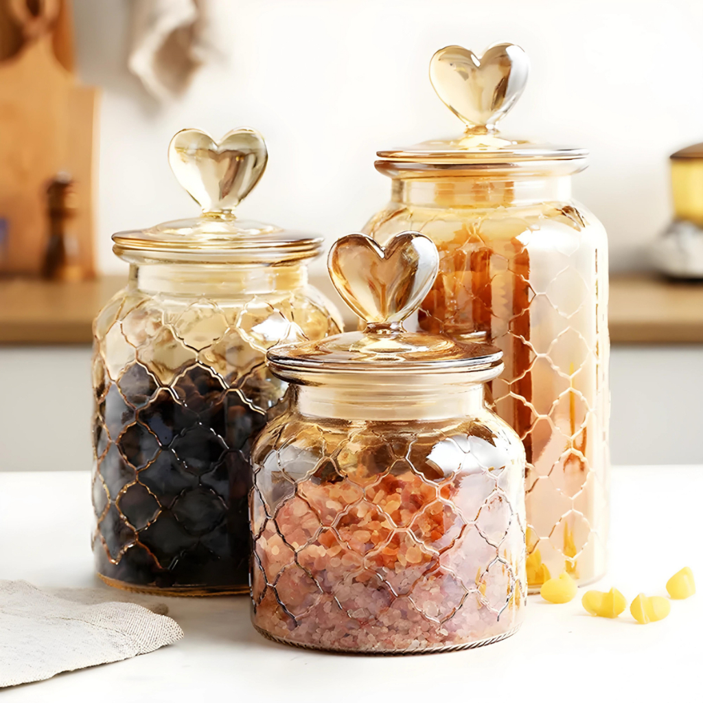 Pote Hermético Coração Vidro 600/900/1250ml Tam