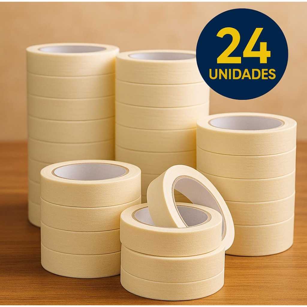 Kit 24 Rolos Fita Crepe 19mm x 10m para Pintura e 