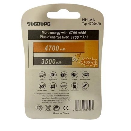 Kit Pilhas Recarregáveis AA 4700mAh/AAA 2700mAh  