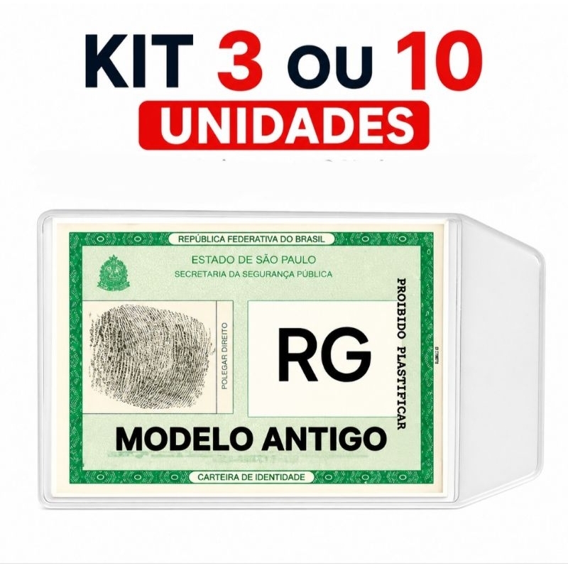 CAPINHA PLÁSTICA PROTETORA PARA DOCUMENTOS RG, CP