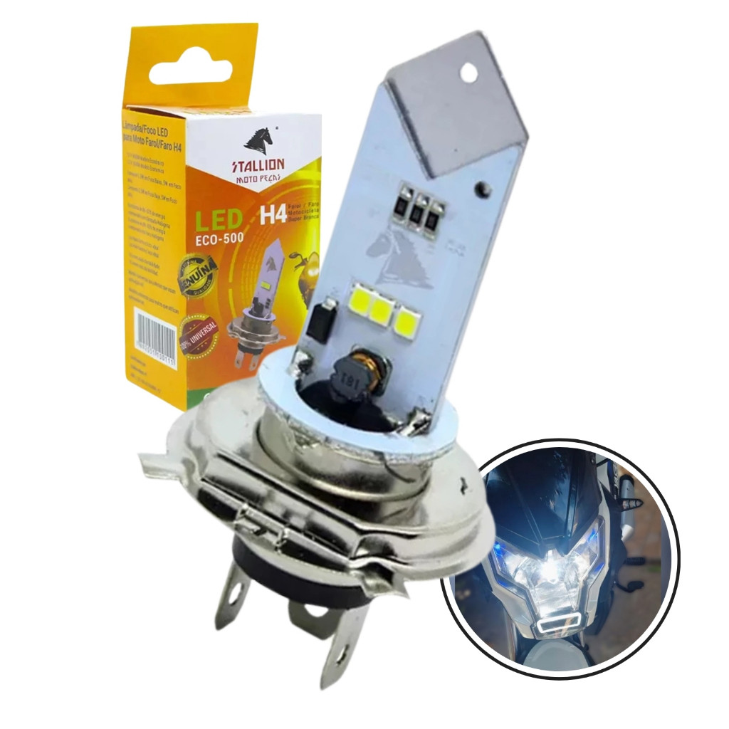 Lâmpada Farol Led Eco H4 Eco Moto Carro 6500k Sta