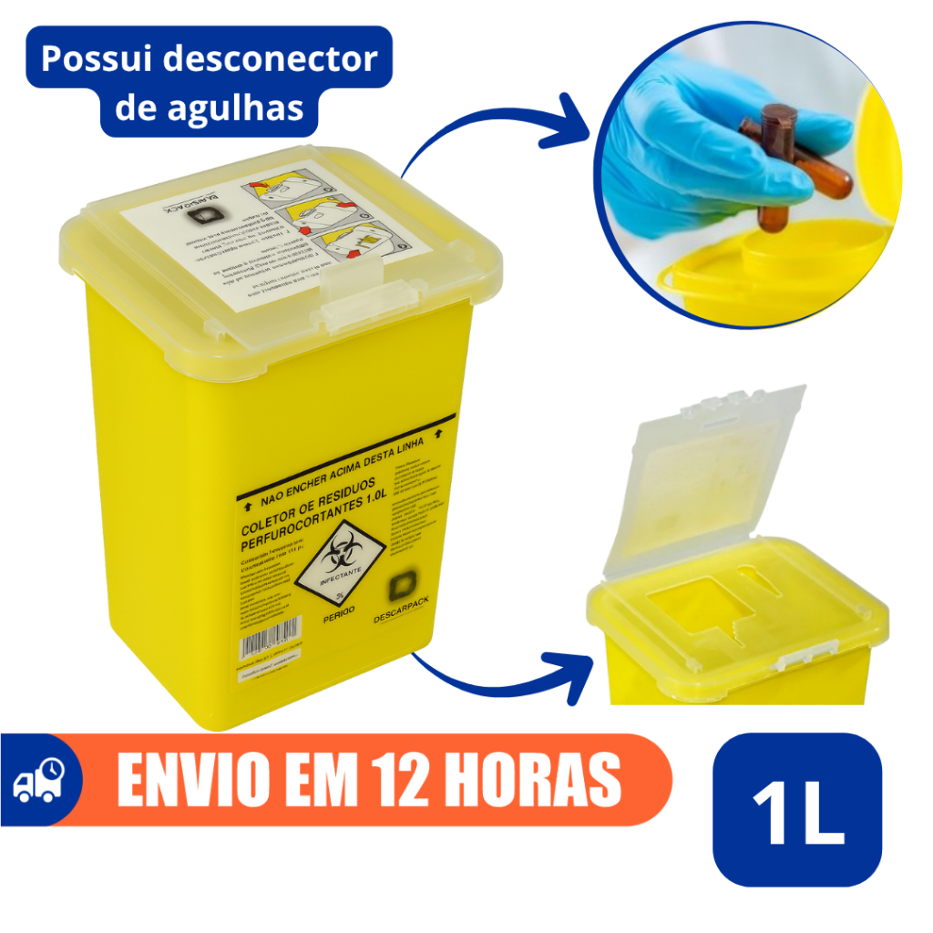 Coletor Rígido 1L Para Resíduos Perfurocortantes