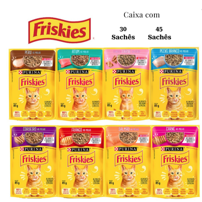 Kit 30 ou 45 Sachês Friskies Alimento Úmido Gato