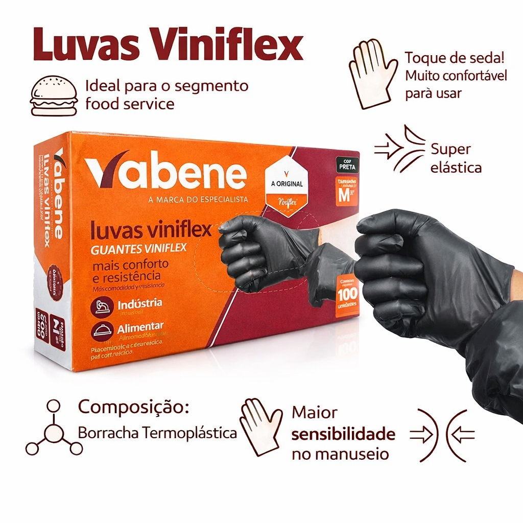 Luva preta viniflex sem pó TPE 100 Unidades | Alt