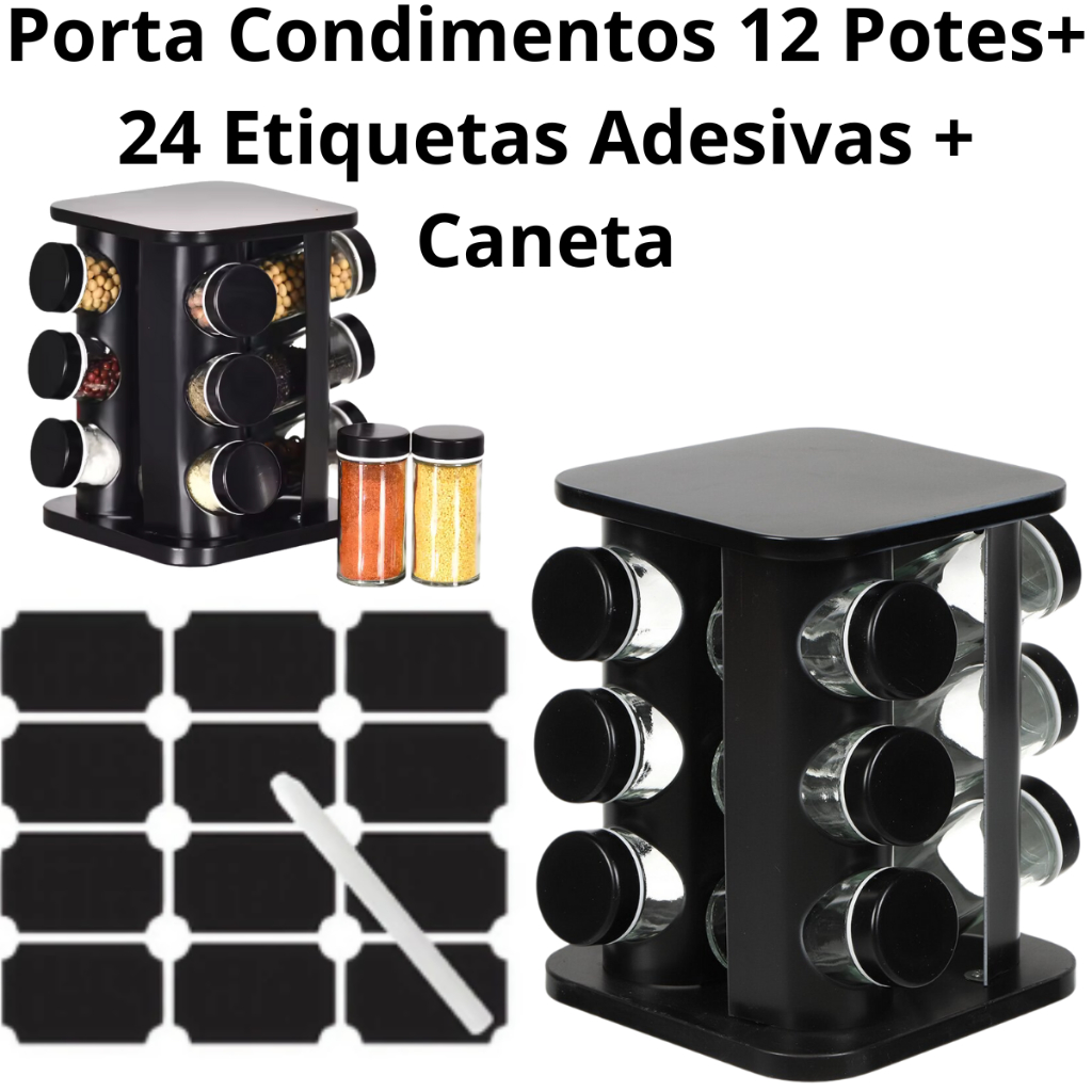 Porta Condimentos Temperos Giratório 12 Potes Vid